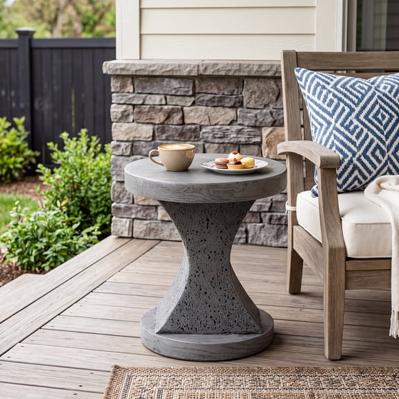 VENTOPYR 19.8"H Hourglass Side Table, Faux Wood Travertine, Magnesium Oxide & Fiberglass Accent Table, Dark Gray