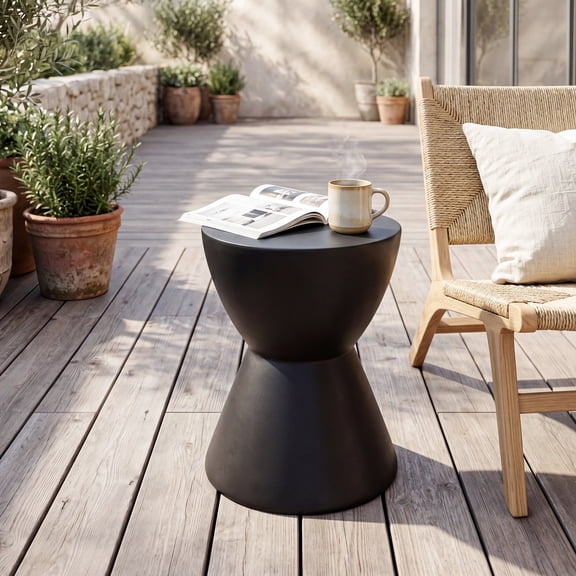 VENTOPYR 19" Hourglass Magnesium Oxide Side Table, Round Accent End Table for Living Room, Bedroom, Patio, Black