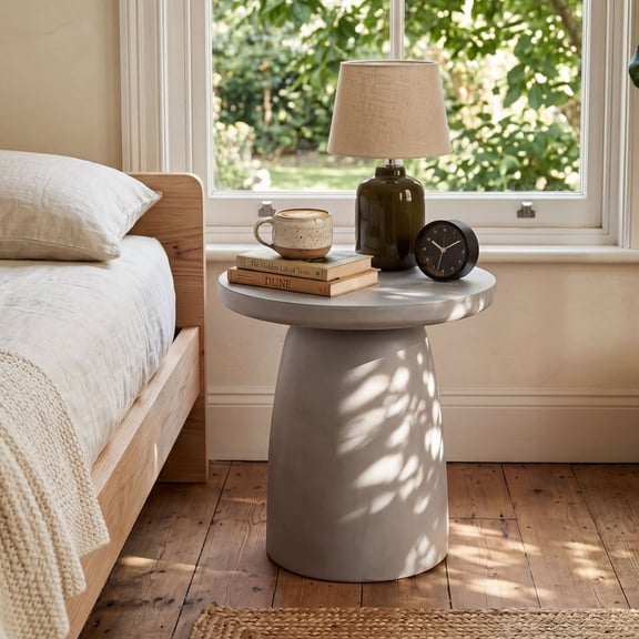 VENTOPYR 21.8" Round Drum Magnesium Oxide Side Table, Compact Accent End Table for Living Room, Bedroom, Patio, Gray