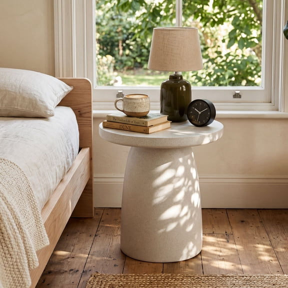 VENTOPYR 21.8" Round Drum Magnesium Oxide Side Table, Compact Accent End Table for Living Room, Bedroom, Patio, White