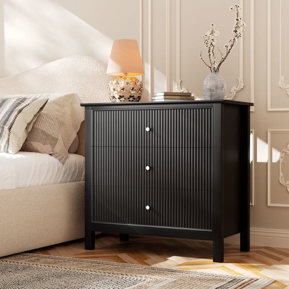VENTOPYR 3 Drawer Dresser,Morden Black Chest of Drawer for Bedroom,Wood Storage Dresser for Living Room, Study Room