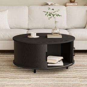VENTOPYR 31.5'' Round Coffee Table with Hiddern Storage and Sliding Door,Modern Center Table for Living Room