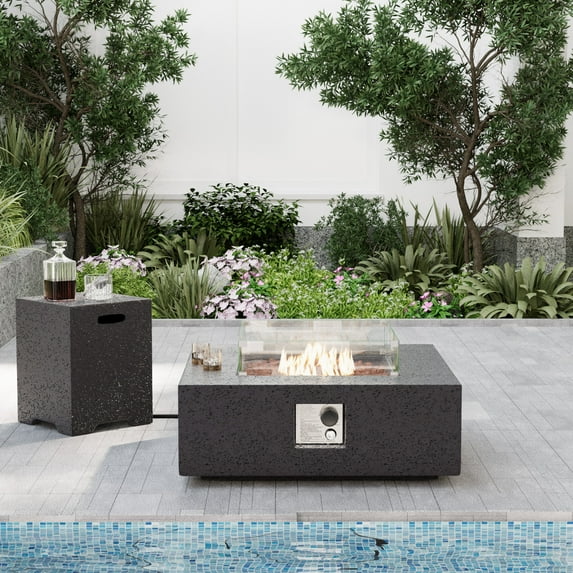 VENTOPYR 35''Outdoor Square Propane Fire Pit Table with Tank and Wind Guard