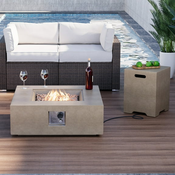 VENTOPYR 35''Outdoor Square Propane Fire Pit Table with Tank