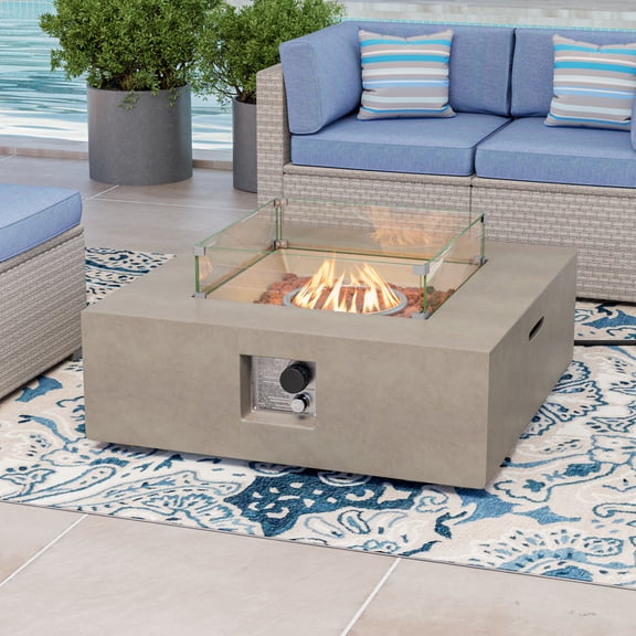 VENTOPYR 35''Outdoor Square Propane Fire Pit Table with Wind Guard