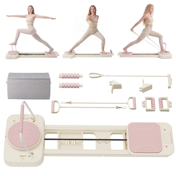 VENTOPYR 59.8" Foldable Pilates Reformer Board with Resistance Bands, Push-Up Handles, Balance Board, Pink