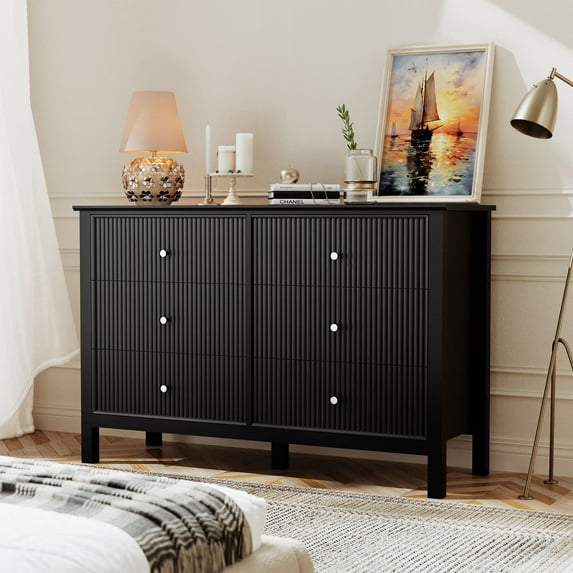VENTOPYR 6 Drawer Dresser,Morden Black Chest of Drawer for Bedroom,Wood Storage Dresser for Living Room, Study Room