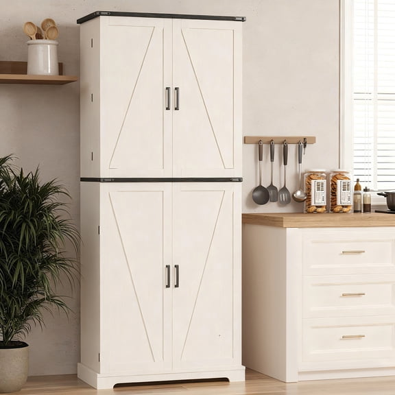 VENTOPYR 71''Tall Kitchen Pantry Cabinet with Adjustable Shelves & Drawer,Farmhouse Wood Freestanding Storage Cabinet