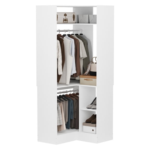 VENTOPYR Corner Closet System, 80”L-Shaped Walk-in Closet Organizer with Shelves & Hanging Rods