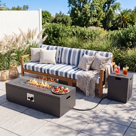 VENTOPYR Outdoor 42" Fire Pit Table, 50000 BTU Rectangle Propane Firepit with Glass Wind Guard and Waterproof Cover
