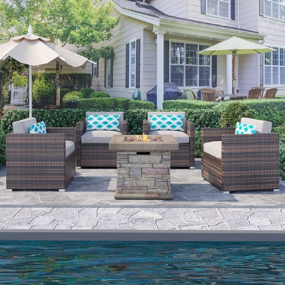 VENTOPYR Outdoor Collection 4-Pieces Wicker Patio Furniture Set with Fire Pit Table