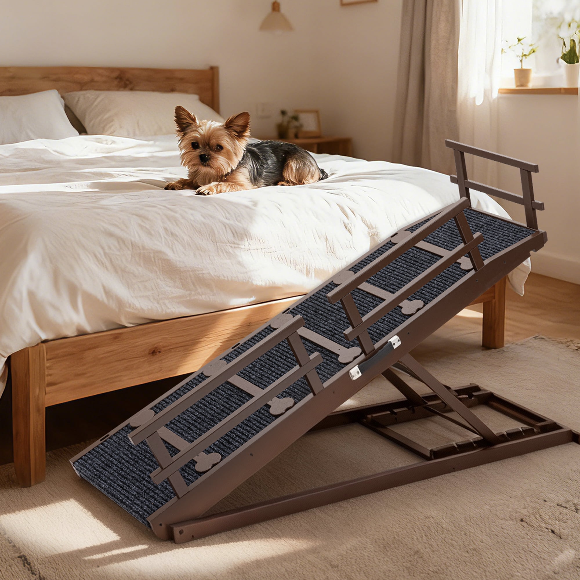 Pet Ramp With Rails VENTOPYR Wooden Pet Ramp,Adjustable Height 37.2''Dog Ramp Supports up ...