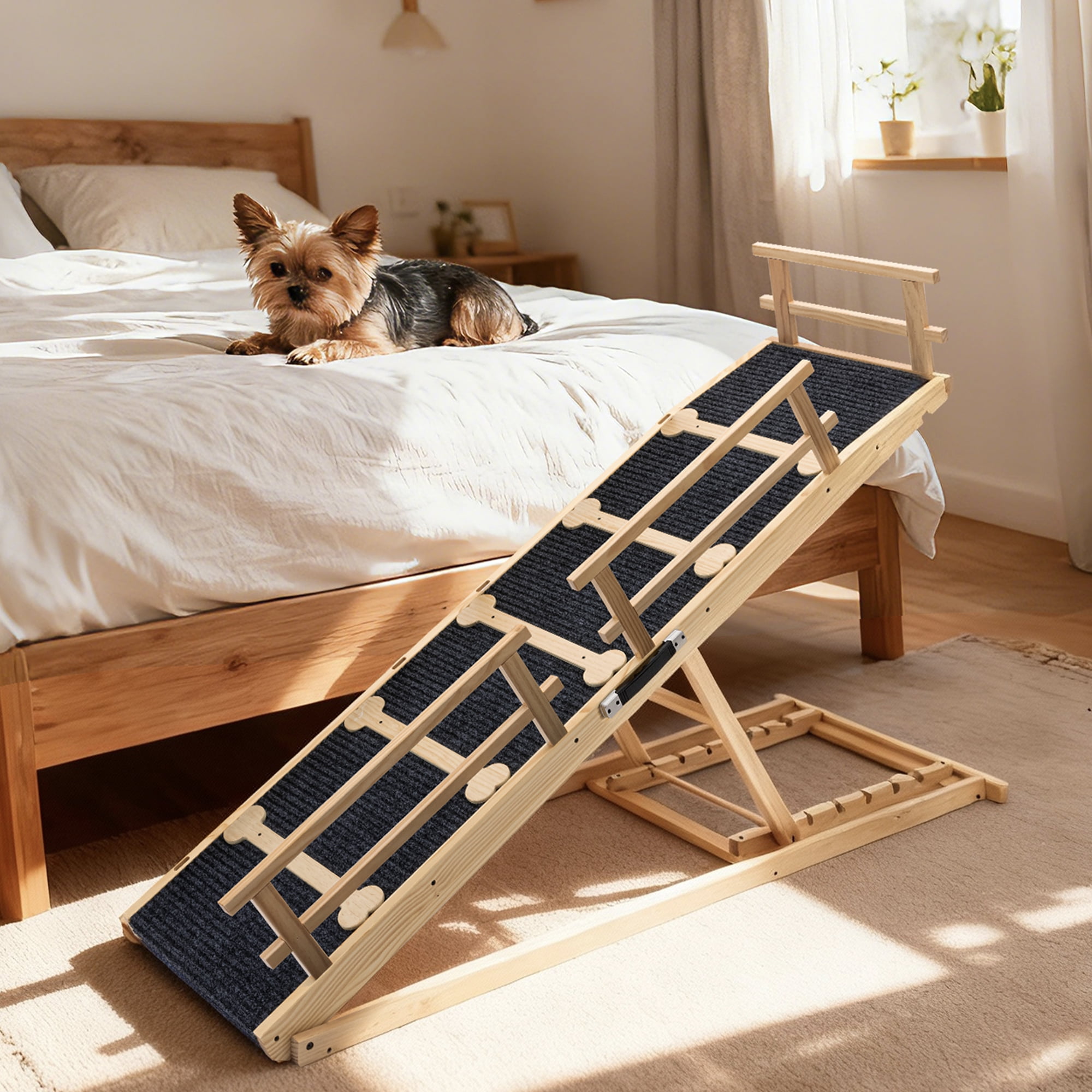Pet Ramp With Rails VENTOPYR Wooden Pet Ramp,Adjustable Height 37.2''Dog Ramp Supports up ...