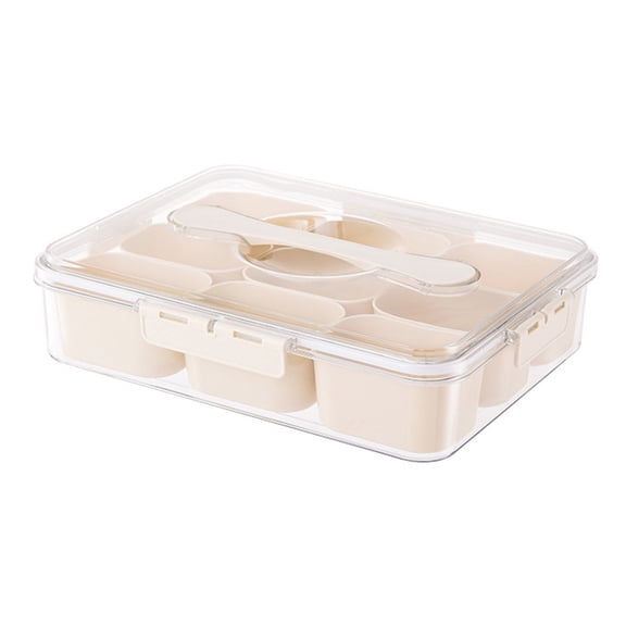 VENTORA 9 Grid Seasoning Storage Container with Sealed Lid, Damp Proof Clear Plastic Spice Organizer Box Multifunctional Kitchen Fridge Condiment Holder White