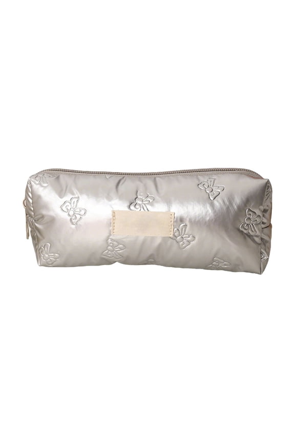 Butterfly Knot Pencil Pouch - PU Makeup Brush Bag, Organized Storage for & Teens, Versatile Travel Accessory, Stylish & Office Organizer, Perfect Gift Idea Silver