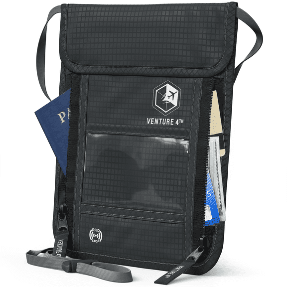 VENTURE 4TH Travel Neck Wallet, RFID Blocking Passport Holder - Gray