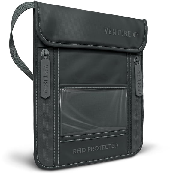 VENTURE 4TH Travel Neck Wallet, RFID Blocking Passport Holder - Sleek Gray