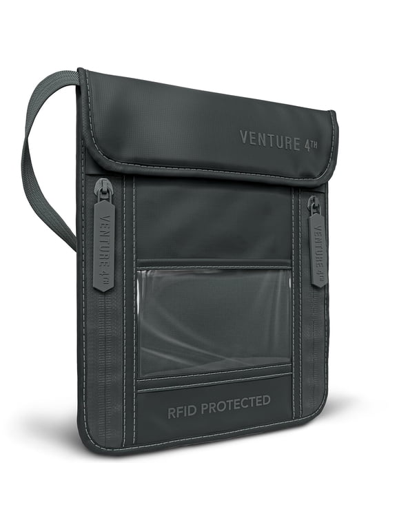 Travel Neck Wallet, RFID Blocking Passport Holder - Sleek Gray