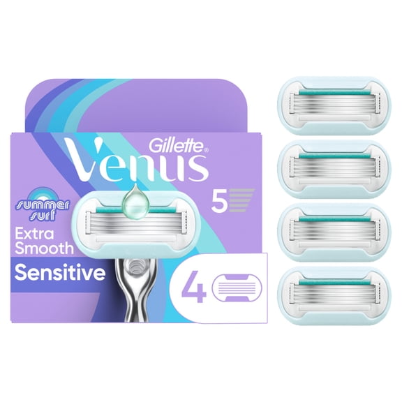 Venus Summer Surf Extra Smooth Sensitive Women's Razor Blade Refills, 4 Count