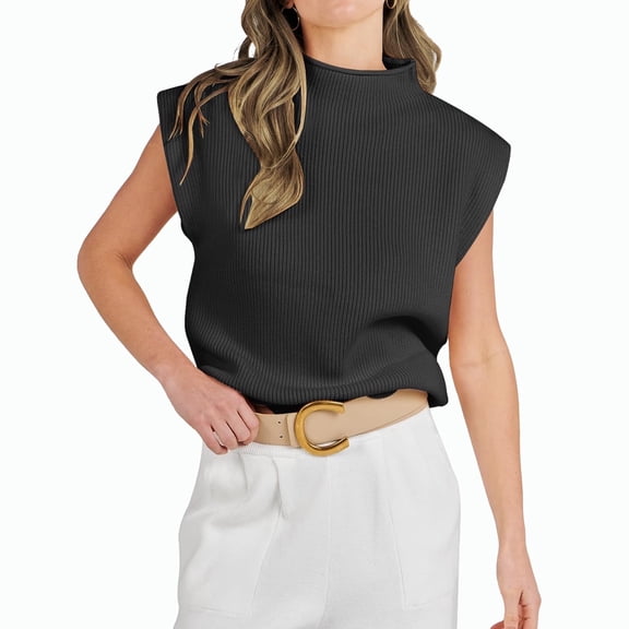 VENUZOR Mock Neck Sleeveless Sweater Vest Women Casual Cap Sleeve Knit Pullover Tank Tops