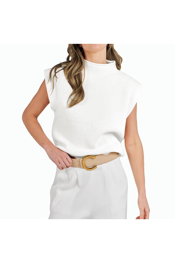 Mock Neck Sleeveless Sweater Vest Women Casual Cap Sleeve Knit Pullover Tank Tops