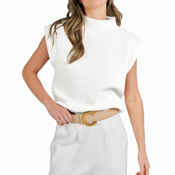 VENUZOR Mock Neck Sleeveless Sweater Vest Women Casual Cap Sleeve Knit Pullover Tank Tops