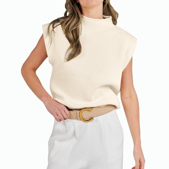 VENUZOR Mock Neck Sleeveless Sweater Vest Women Casual Cap Sleeve Knit Pullover Tank Tops
