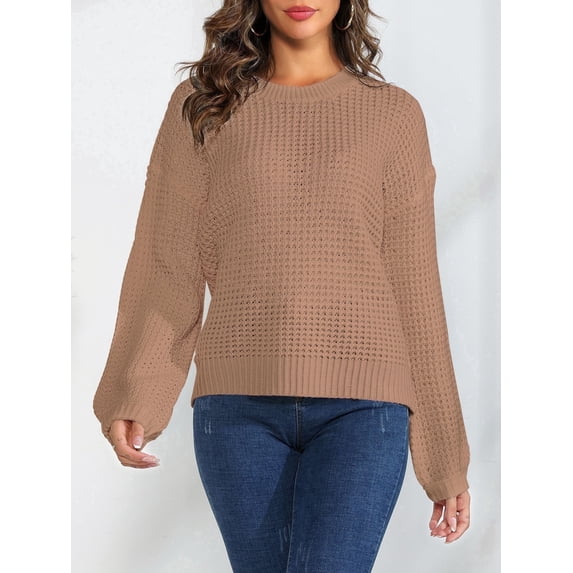 VENUZOR Oversized Waffle Texture Sweaters for Women Long Sleeve Pullover Knitted Tops
