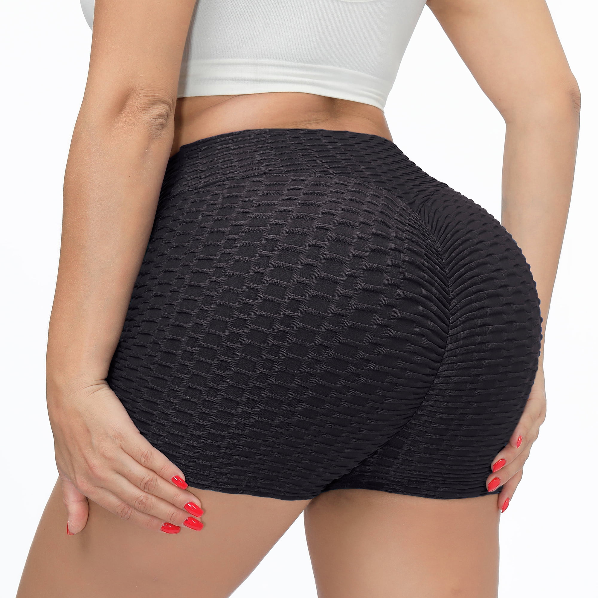 VENUZOR Women Yoga Shorts Ruched Sexy Butt Lifting Anti Cellulite Shorts  Booty Scrunch Textured Workout Shorts 