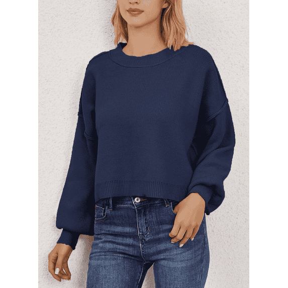 VENUZOR Women's 2024 Fall Crew Neck Batwing Long Sleeve Sweaters Oversized Ribbed Side Slit Knit Pullover Tops