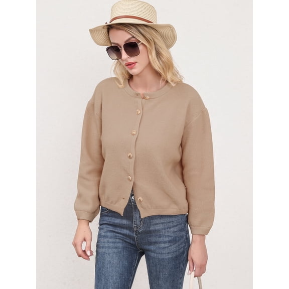VENUZOR Women's Long Sleeve Cardigan Sweater Open Front Button Down Crewneck Button Knit Jacket