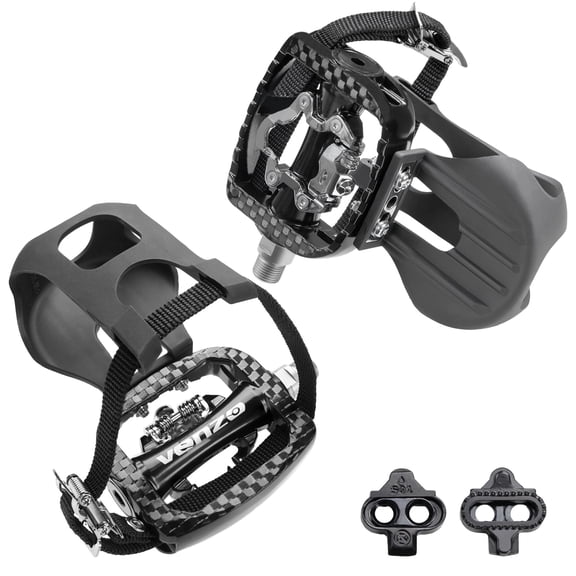 VENZO Bike Toe Clips Cage & Cleats Compatible With Shimano SPD Pedals Indoor Bike
