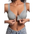 thumbnail image 1 of VEOFUX Women's Wireless Front Closure Bra - Seamless Ribbed Knit Comfort Bra with Wide Straps, No Underwire Support Bralette for Everyday Wear, Gray, 1 of 10