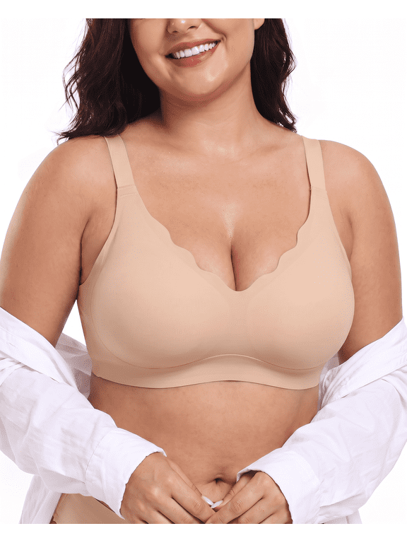 Women's Wireless Seamless Jelly Bra, No Underwire Scalloped Push Up Bras Soft Wireless Comfort Bralettes Full Coverage