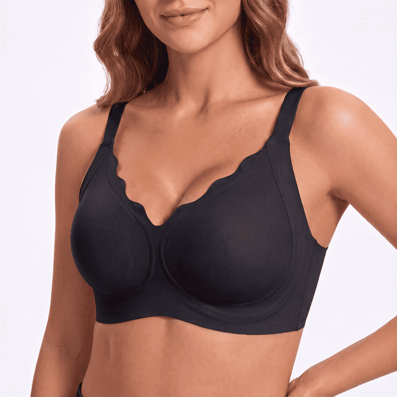 VEOFUX Women's Wireless Seamless Jelly Bra, No Underwire Scalloped Push Up Bras Soft Wireless Comfort Bralettes Full Coverage