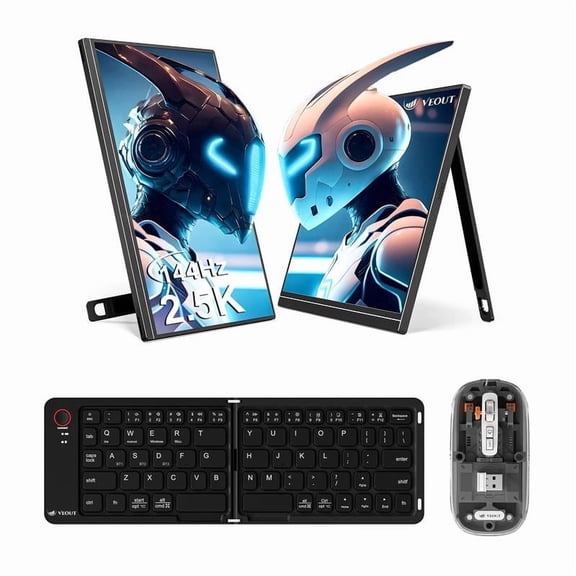 VEOUT 16" Gaming Portable Monitor Bundle - 2.5K 144Hz IPS, Wireless KB&M, Built-in Stand, Works with PS5/Switch/Xbox/PC