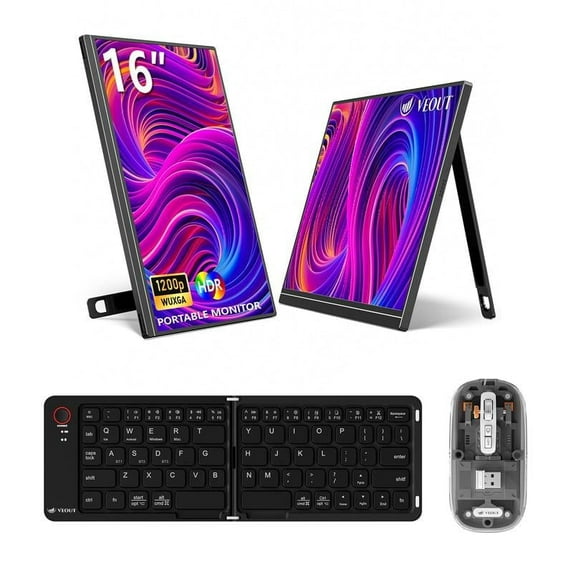 VEOUT 16" Gaming Portable Monitor Bundle - 2.5K 144HZ IPS, Wireless Peripherals, On-the-Go Multitasking