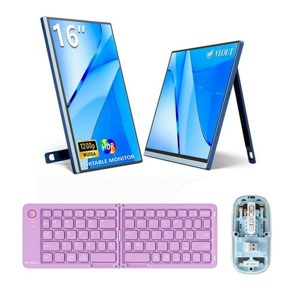 VEOUT 16" Gaming Portable Monitor Bundle - 2.5K 144HZ IPS, Wireless Peripherals, On-the-Go Multitasking
