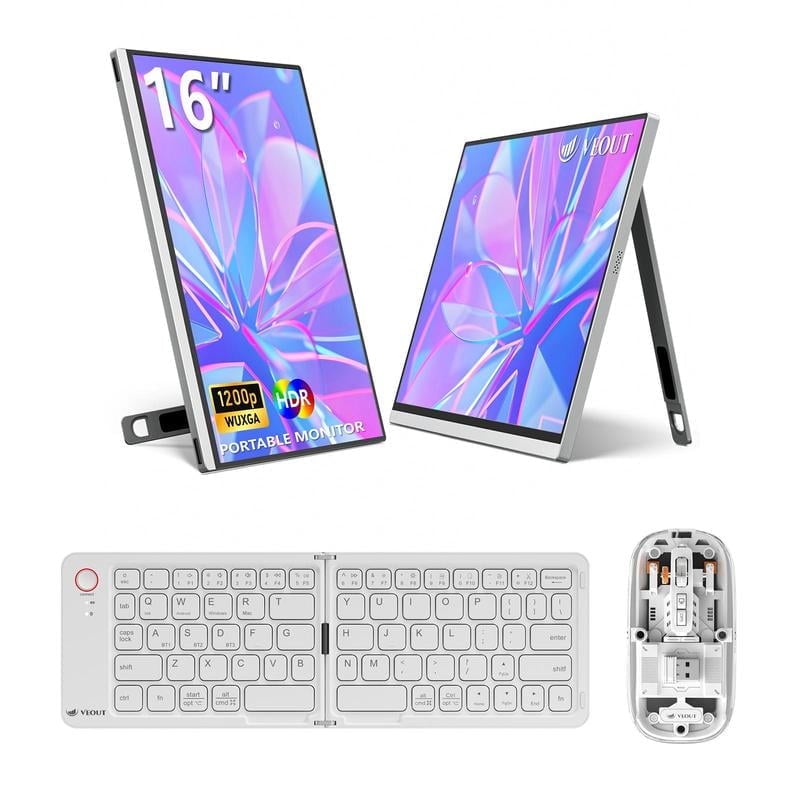 VEOUT 16" Gaming Portable Monitor Bundle - 2.5K 144HZ IPS, Wireless Peripherals, On-the-Go Multitasking