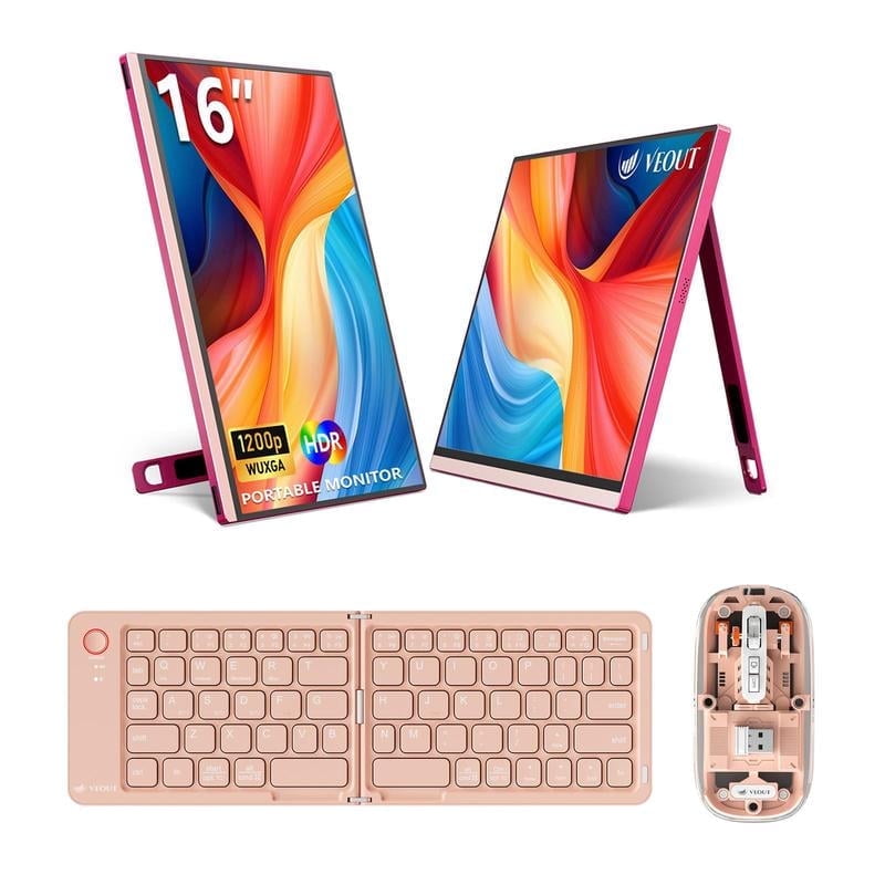 VEOUT 16” Gaming Portable Monitor Bundle IPS 60Hz, Wireless Peripherals, On-the-Go Multitasking