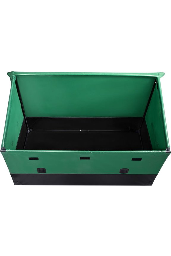 VEOVR Outdoor Storage Box, 150 Gallon Waterproof PE Tarpaulin Deck Box with Galvanized Frame, All-Weather Protection & Portable, for Camping, Garden, Poolside, and Yard, Brown & Blue