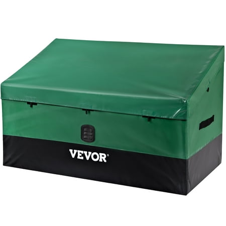VEVOR Outdoor Storage Box, 100 Gallon Waterproof PE Tarp Deck Box with Galvanized Frame, All-Weather Protection & Portable, for Camping, Garden, Poolside, and Yard, Black &Green
