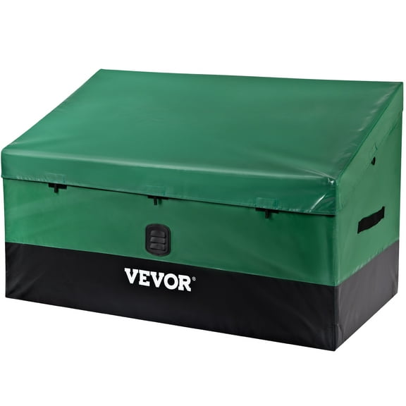 VEVOR Outdoor Storage Box, 100 Gallon Waterproof PE Tarp Deck Box with Galvanized Frame, All-Weather Protection & Portable, for Camping, Garden, Poolside, and Yard, Black &Green