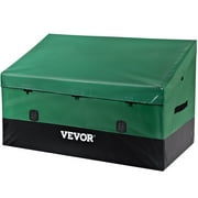 VEOVRbrand Outdoor Storage Box, 150 Gallon Waterproof PE Tarp Deck Box w/ Galvanized Frame, All-Weather Protection & Portable, for Camping, Garden, Poolside, and Yard, Brown & Blue