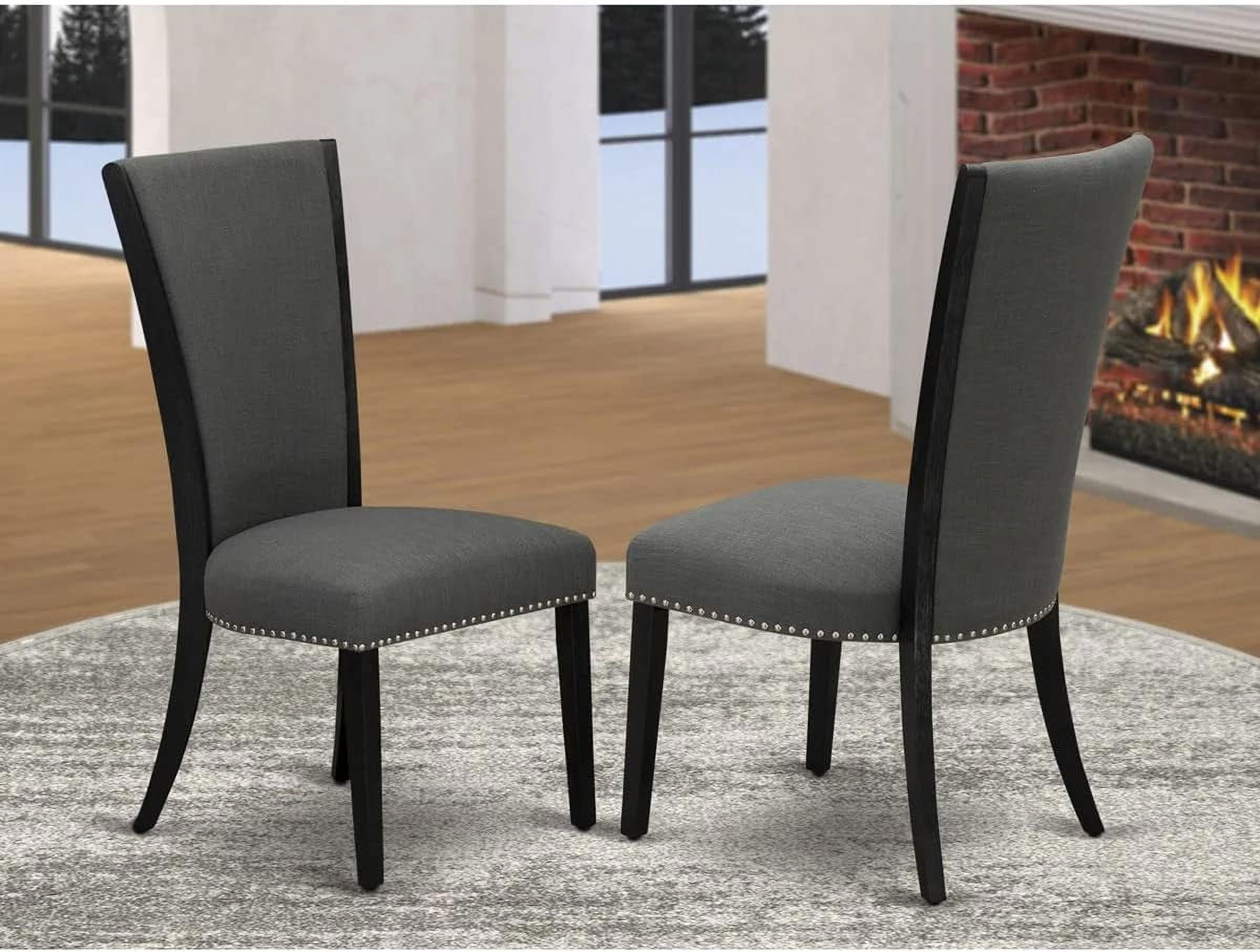High-Back Parsons Side Chair in Dark Gotham Grey Linen and Wood