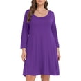 thumbnail image 1 of VEPKUL Casual Plus Size Dresses 3/4 Sleeve Loose Fits Dress Crew Neck Flowy Swing with Pockets DarkPurple_1X, 1 of 8