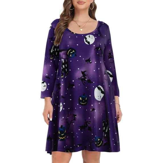 VEPKUL Casual Plus Size Dresses 3/4 Sleeve Loose Fits Dress Crew Neck Flowy Swing with Pockets Flower61_2X