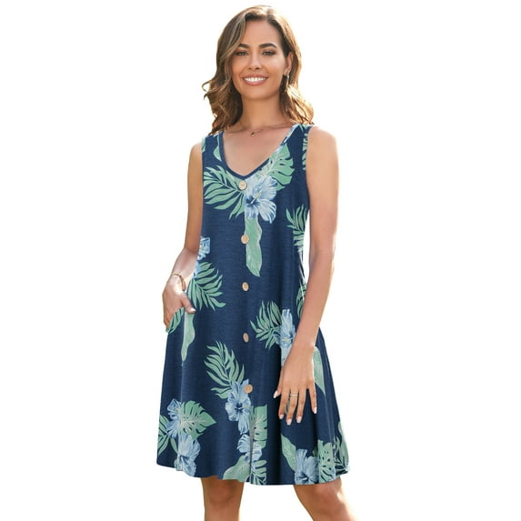 VEPKUL Plus Size Dresses 3X for Women, VEPKUL Sleeveless Casual V Neck T-Shirt Sundress with Pockets