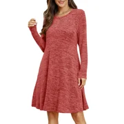 VEPKUL Plus Size Dresses 3XL for Curvy Women, Long Sleeve Fall Dresses Casual Sweater Winter Dress Crew Neck Tunic Dress with Pockets