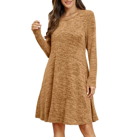 VEPKUL Plus Size Dresses 3XL for Curvy Women, Long Sleeve Fall Dresses Casual Sweater Winter Dress Crew Neck Tunic Dress with Pockets